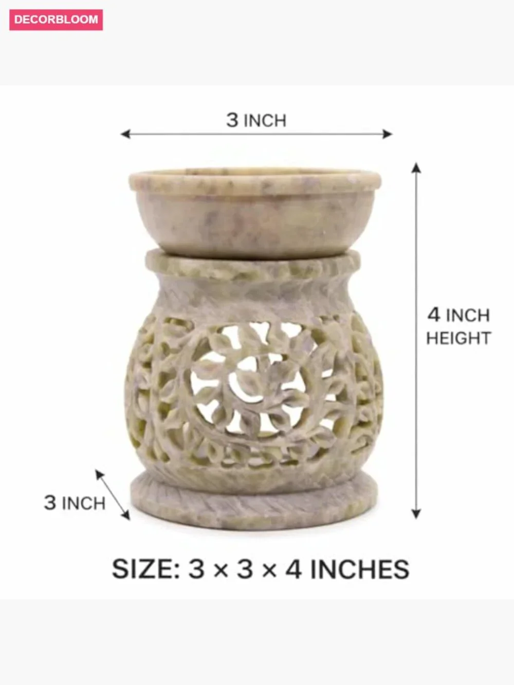 Handcarved Soapstone Aroma Oil Burner - Tea Light Candle Holder Wax Warmer for